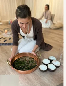 Preparing ceremonial cacao during the shamanic module