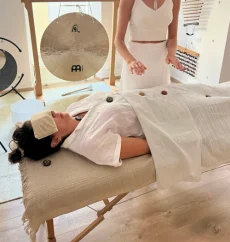 A sound healing practice session during the training