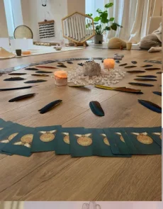 A crystal mandala laid out in the studio during the training