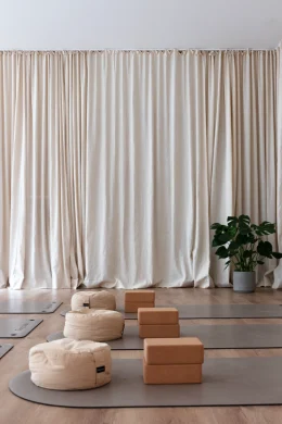 Cushions and mats prepared for class at Energy Studio Vienna